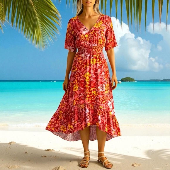 Abel the Label Anthropologie Floral Maxi Dress Red Size XS Boho Resort Vacation - Picture 8 of 8